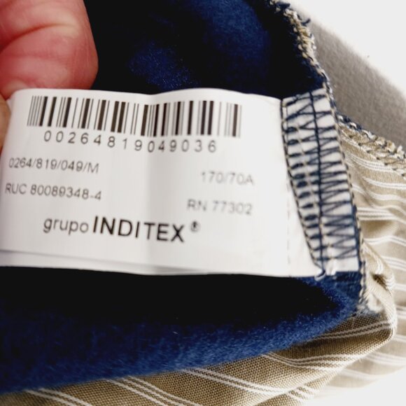 Zara, Mixed Media Pull On Pants (M) Stretch Waist Deep Navy/Khaki & White Stripe - Picture 13 of 15